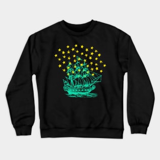 Vintage Ship Illustration with Stars Crewneck Sweatshirt